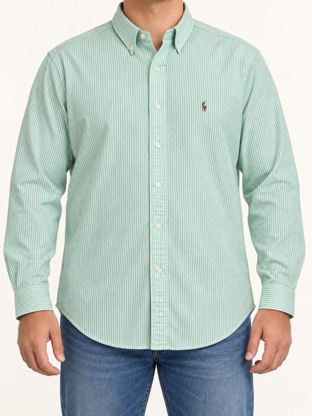 Ralph Lauren Classic Fit Green Striped Cotton Button Down Shirt Size 18
